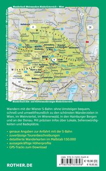 Titel: Wanderbuch Weinwandern Niederösterreich – Wien. Eine Karte zeigt Wanderwege rund um Wien, mit Infos zur S-Bahn.