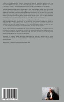 Ein ausführlicher Text beschreibt Valentin Gruber, einen Kriminalhauptkommissar in Bremen. Im Bild ist ein fröhlicher Mann in Lederjacke vor einer gemusterten Wand. Unten links ist ein Barcode.
