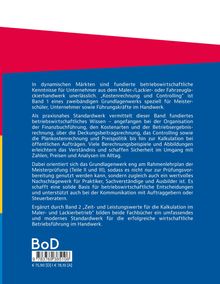 Ein erläuternder Text über ein betriebswirtschaftliches Grundlagenwerk für Handwerksunternehmer, erweitert durch Berechnungsbeispiele und Abbildungen. Unten befinden sich ISBN und Preisangaben.