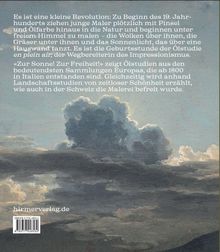 Ein Wolkenhimmel, dominiert von verschiedenen Grautönen, darunter einige helle und dunkle Wolken. Text oben erklärt Impressionismus.