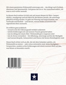 Ein Text beschreibt Reisen im Miet-Camper und praktische Tipps. Unten rechts ist ein Logo mit einem weißen Stern.
