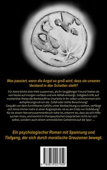 Der Text beschreibt die Handlung eines psychologischen Romans, der sich um Angst, Beobachtung und ein schreckliches Geheimnis dreht. Oben eine schwarz-weiße kreisförmige Illustration.