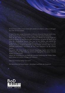 Ein purpurner Hintergrund mit weißem Text beschreibt eine Geschichte über Familie, Geheimnisse und verbotene Versuchungen.