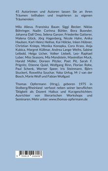 Text über Buch mit 45 Autor*innen, die zu Träumen inspirieren; Thomas Opfermann als Herausgeber. Webseite: thomas-opfermann.de.