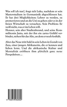 Text über Lukas Zukunftsentscheidungen nach dem Master und seine Begegnung mit Zaza. Unten steht ein Strichcode.