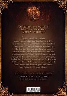 Text: „DIE GÖTTIN RUFT NUR JENE, DIE STARK GENUG SIND, ALLES ZU VERLIEREN.“ Goldene, verzierte Ornamente und ein leuchtender Baum in der Mitte.
