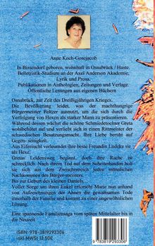 Anne Koch-Gosejacob. In Bissendorf geboren, wohnhaft in Osnabrück/Haste. Ein Foto einer Frau. Hintergrund in Blau mit dekorativen Elementen.