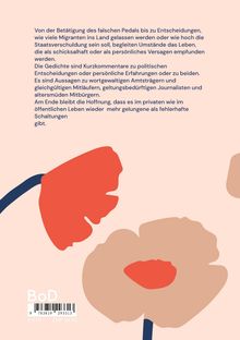Text beschreibt Gedichte als Kommentare zu politischen Entscheidungen. Farbige Blumenillustrationen darunter.