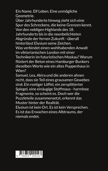 Text beschreibt ein Mysterium namens Elysium, das über Jahrhunderte Angst und Geheimnisse verbreitet.
