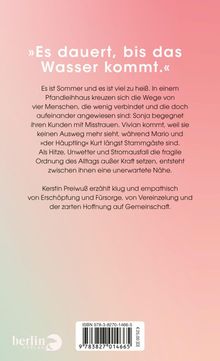 »Es dauert, bis das Wasser kommt.« ist der Titel eines Textes über Hitze, Isolation und Gemeinschaft in einem Sommer. Unten steht "berlin verlag".