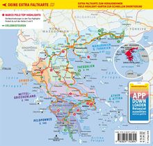 "DEINE EXTRA FALTKARTE", "EXTRA FALTKARTE ZUM HERAUSNEHMEN", "MARCO POLO TOP-HIGHLIGHTS". Eine Karte von Griechenland.