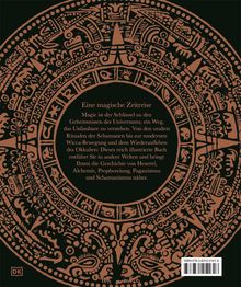 „Eine magische Zeitreise“ erklärt Magie als Schlüssel zu Universumsgeheimnissen. Umgeben von komplexem, kreisförmigem Muster.