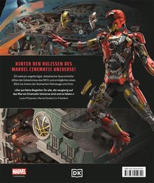 HINTER DEN KULISSEN DES MARVEL CINEMATIC UNIVERSE! Bildillustration von Iron Man mit Innenansichten eines Raumschiffs.