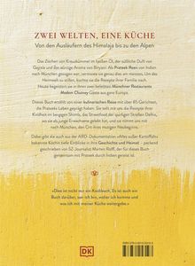„Zwei Welten, eine Küche“: Eine kulinarische Reise mit Prateek Reen von Indien nach München. Text auf gelbem Hintergrund.