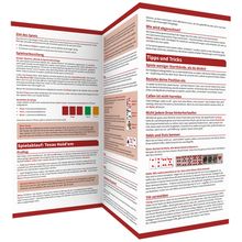 Ein mehrseitiges Faltblatt erklärt den Spielablauf von Texas Hold'em mit Tipps und Strategien.