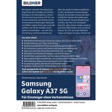 "BILDNER" oben. Titel: Samsung Galaxy A37 5G. Für Einsteiger ohne Vorkenntnisse. Themen: Einrichtung, Personalisierung, KI-Funktionen. Autorinnen: Daniela Hausner, Anja Schmid. Produktbild: Smartphone.