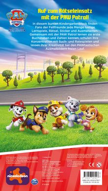 Text: "Auf zum Rätseleinsatz mit der PAW Patrol! ... Kreativität bei den PAWtastischen Bildern freien Lauf." Eine Illustration mit Charakteren aus PAW Patrol auf einer Wiese.