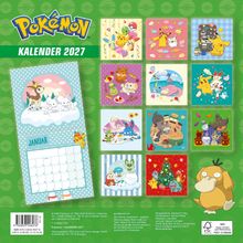 „Pokémon Kalender 2027“ steht oben. Verschiedene bunte Illustrationen mit Pokémon, darunter Januar mit Wintermotiv.