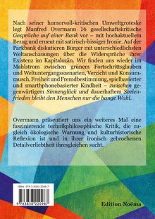 Text über gesellschaftskritische Gespräche und technikphilosophische Kritik. Bunte geometrische Hintergrundmuster.