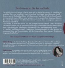 "Die See trennt, die See verbindet." Der Text beschreibt Coras Herausforderungen und Rückkehr nach Norderney. Unten ein Autorenprofil.