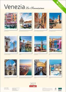 "Venezia La Serenissima" steht oben. Zwölf Fotografien von Venedig mit Beschreibungen wie "Burano" und "Rialtobrücke".