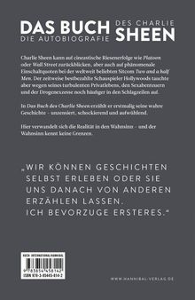 Titel: "Das Buch des Charlie Sheen. Die Autobiografie." Zitat: „Wir können Geschichten selbst erleben ... Ich bevorzuge Ersteres.“