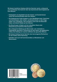 Text: Beschreibung eines Euro-Münzkatalogs mit Details zu Katalogisierung, Bewertungen und Abbildungen. Preis: 34,90 EUR.