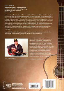 Ukulele-Melody-Chord-Concept von Patrick Steinbach. Beliebte Melodien solo und mit Begleitung. Mit Bild eines Mannes mit Gitarre.