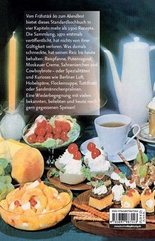 "Vom Frühstück bis zum Abendbrot" – Kochbuch mit über 1500 Rezepten, inspiriert von 1970. Rechts eine Kaffeetasse, Früchte.