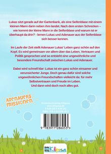 Text über eine ungewöhnliche Freundschaft zwischen Lukas und einem kleinen Mann in einer Seifenblase. Gras am Boden.