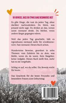 101 BEWEISE, DASS DU ETWAS GANZ BESONDERES BIST. Hintergrund: Ein schwarzes und weißes Feld mit Blumen.
