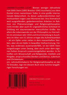 Ein roter Hintergrund mit weißem Text über Edith Stein und das Buch von Hanna-Barbara Gerl-Falkovitz. ISBN und Barcode unten.