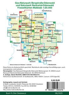 Karte des Geo-Naturparks Bergstraße-Odenwald, Naturpark Neckartal-Odenwald, Freizeitkarten Maßstab 1:20.000.