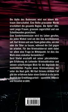 Ein Text beschreibt eine Reihe von Morden am Bodensee. Hauptfigur ist Karl Grimm. Klappentext eines Krimis.