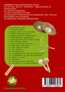 Ein Liederbuch für Kinder mit weihnachtlichem Thema, Titel: "Orff für Kleine, Band 10", zeigt Texte und Instrumente.