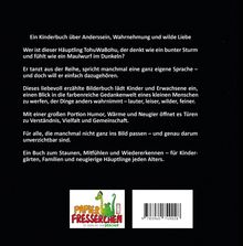 Text über ein Kinderbuch: Anderssein, Wahrnehmung, Liebe. Kinder und Erwachsene entdecken Vielfalt, Humor, Gemeinschaft. Darunter ist ein Logo "Papierfresserchen" mit einem grünen Drachen.