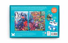180 Teile + Poster mit Infos. Puzzle mit großen und kleinen Teilen zeigt Unterwasserszene mit Meereslebewesen.