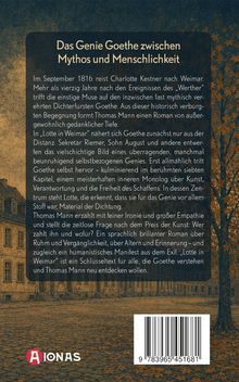 "Das Genie Goethe zwischen Mythos und Menschlichkeit" ist der Titel. Text beschreibt einen Roman über Goethe. Logo: Aionas.