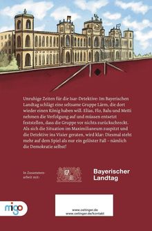 Unruhige Zeiten im Bayerischen Landtag. Elias und Co. jagen eine mysteriöse Gruppe. Demokratie steht auf dem Spiel! Illustration.