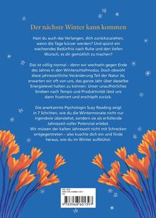 „Der nächste Winter kann kommen“ steht oben auf blauem Hintergrund mit Schneeflocken und orangefarbenen Blumen am Rand.