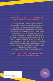 Ein Cozy-Mystery-Buch über Meg Dawson, die in ein geheimnisvolles Gebäude zieht und Geister mit ihrer Freundin Ripley entdeckt.