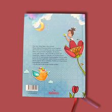 Text: "Dein Jahr. Deine Ideen. Dein Journal. Dieses liebevoll illustrierte Bullet Journal..." Illustration: Kind sitzt auf Blume, Vogel.