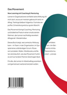 Text über "Das Movement" und "New Learning", beschrieben als Coaching und Mentoring in Organisationen. Ein farbiges abstraktes Logo.