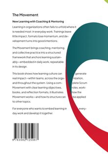 Text über "The Movement" und nachhaltige Lernkultur. Rechts unten ein geschwungener rot-grüner Bogen. ISBN: 9783982725987.