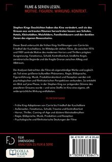 "FILME & SERIEN LESEN. MOTIVE. FIGUREN. WIRKUNG. KONTEXT." Text analysiert Stephen Kings Einfluss auf Kino. Barcodes unten.