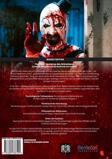 "Terrifier – Archetyp des Schreckens" steht oben. Ein Clown mit blutiger Maske und zerzaustem Outfit steht im Vordergrund.