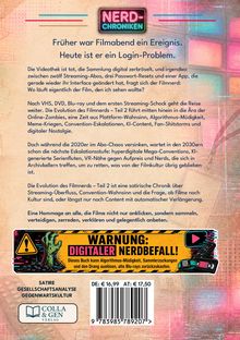 "NERD-CHRONIKEN" Logo. Text: "Früher war Filmabend ein Ereignis..."

Darunter satirische Beschreibung digitaler Filmwelt. Unten Warnung und Preisangaben.