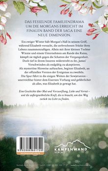 Text: DAS FESSELNDE FAMILIENDRAMA UM DIE MORGANS... Illustration mit floralen Elementen und einer Landschaft.