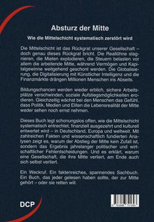Titel: Absturz der Mitte. Wie die Mittelschicht systematisch zerstört wird. Logo unten links: DCP. Text beschreibt die Bedrohung der Mittelschicht.