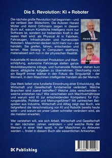 „Die 5. Revolution: KI + Roboter“ steht oben. Weiterer Text beschreibt die Bedeutung von KI und Robotik. Zwei Fotos rechts mit den Namen Harald Müller und Astrid Orthmann. Unten steht "DC Publishing".